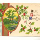 JOLLY YULETIDE GREETINGS, COUNTRY SCENE, HOLLY POSTCARD #273