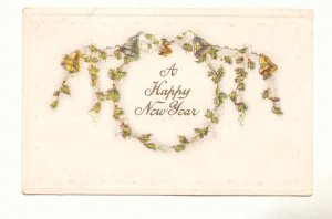 HAPPY NEW YEAR, HOLLY GARLAND, BELLS, VINTAGE POSTCARD   #274