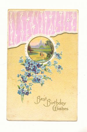 BIRTHDAY, COUNTRY SCENE, FORGET ME NOTS POSTCARD   #289