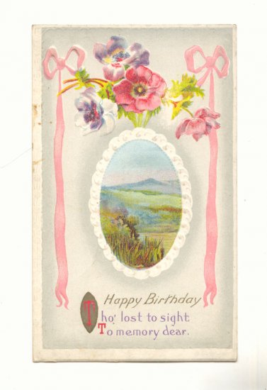 HAPPY BIRTHDAY, COLORFUL POPPIES, MOUNTAIN SCENE POSTCARD #290