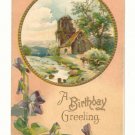 BIRTHDAY GREETING, COUNTRY CHURCH SCENE PANSIES #300