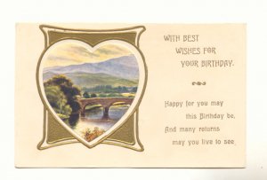 BEST WISHES BIRTHDAY HEART FRAMED SCENE VERSE POSTCARD   #305