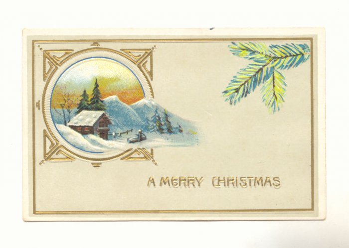 MERRY CHRISTMAS COUNTRY SCENE PINE BOUGH POSTCARD #312