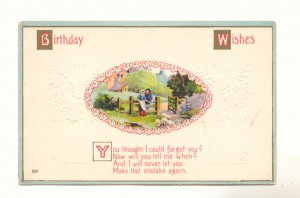 BIRTHDAY WISHES MAN LADY SHEEP VERSE VINTAGE POSTCARD   #323