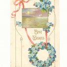 BEST WISHES FORGET ME NOT WREATH WATER SCENE POSTCARDS   #334