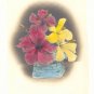 TINTED REAL PHOTO POSTCARD HIBISCUS IN A BASKET VINTAGE   #340