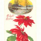 JOYFUL CHRISTMAS WINTER SCENE POINTSETTIA 1914 POSTCARD    #347