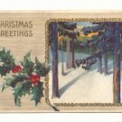 WINTER SCENE LARGE HOLLY VINTAGE CHRISTMAS POSTCARD   #354