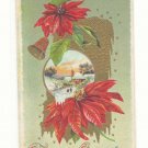 CHRISTMAS GREETING POINTSETTIA WINTER SCENE GOLD   HIGHLIGHTS VINTAGE POSTCARD #355