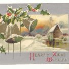 HEARTY XMAS WISHES GOLD BELLS Vintage Postcards   #359