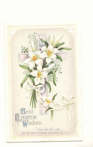 EASTER WISHES DAFFODILS CROSS VINTAGE POSTCARD ANTIQUE  #362