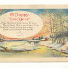 WINTER SCENE HAPPY NEW YEAR VERSE VINTAGE  1924 POSTCARD  #358