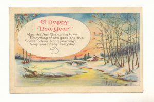 WINTER SCENE HAPPY NEW YEAR VERSE VINTAGE  1924 POSTCARD  #358