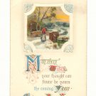A HAPPY NEW YEAR, LADY CROSSING BRIDGE, POSTCARD    #419