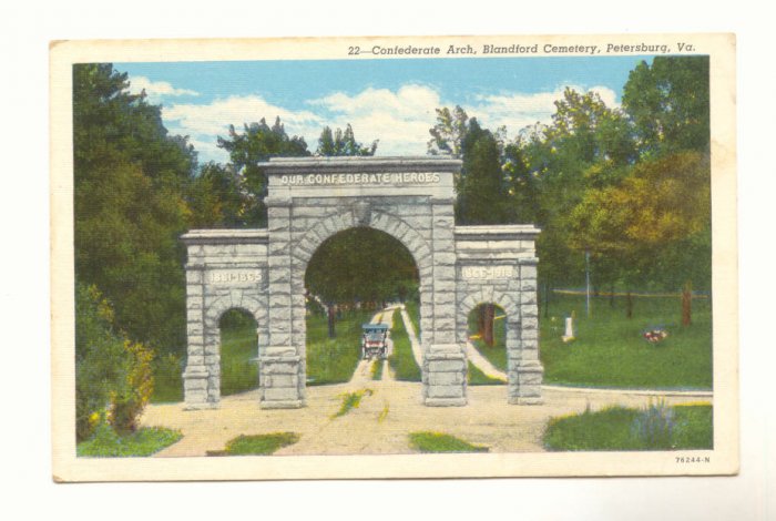 CONFEDERATE ARCH, BLANDFORD CEMETERY, PETERSBURG, VIRGINIA, Vintage Postcard #435