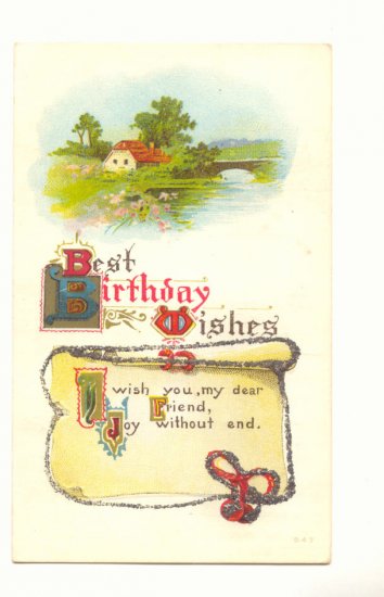 BEST BIRTHDAY COUNTRY SCENE GLITTER VERSE VINTAGE 1915 Postcard #458