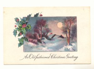 OLD FASHIONED CHRISTMAS FULL MOON WINTER SCENE VINTAGE  Postcard #460