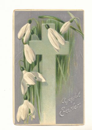 JOYFUL EASTER PAPER WHITES SILVER CROSS VINTAGE POSTCARD  #490