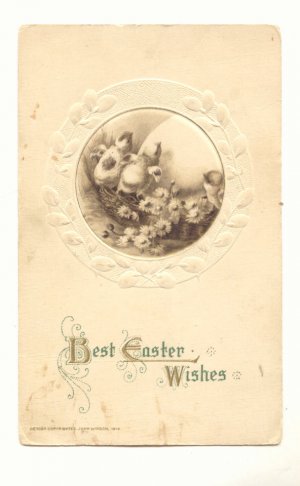 Best Easter Wishes  Chicks  Large Egg Flowers VINTAGE POSTCARD #547