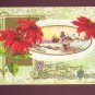 John Winsch BEST CHRISTMAS WISHES Poinsettia Winter Scene Vintage 1910 Postcard #556