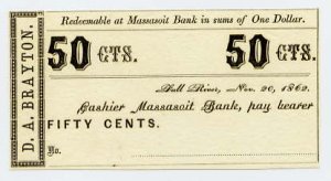 Fall River, DA Brayton, 50 Cents, Nov 20, 1862