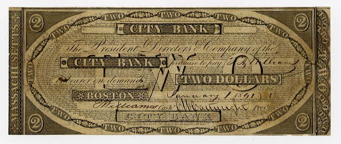 Boston, City Bank, $2, Jan 1, 1841