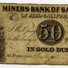 San Francisco, CA, Miner Bank, 50 Cents, 1853