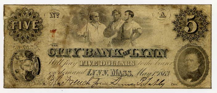 Lynn, City Bank of Lynn, $5, May 1, 1863