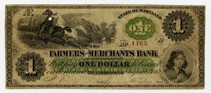 Greensborough, Farmers and Merchants Bank, $1, August 15, 1862