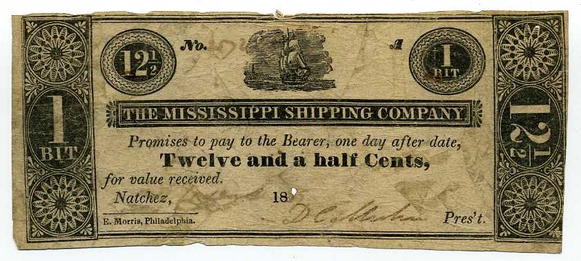 Mississippi, Natchez, Mississippi Shipping Company, 12 1/2 Cents, 1839