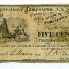 New York, Corp. of Jamestown NY Treasurer of the Village, 5 Cents, Oct 30, 1862