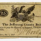 New York, Adams, Jefferson County Bank, 25 Cents, Jan 1, 1817