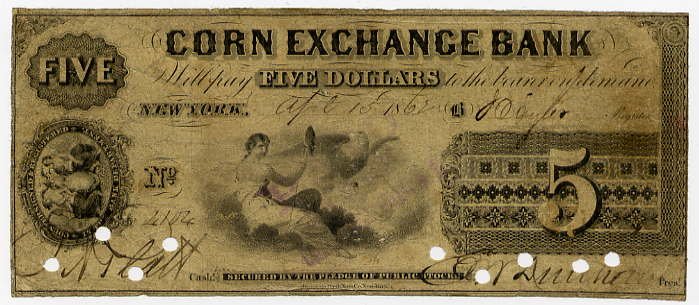 New York, New York, Corn Exchange Bank, $5, April 15, 1862