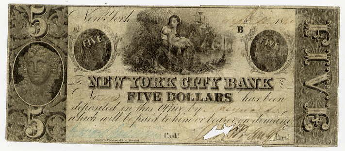 New York, New York, New York City Bank, $5, Sept 10, 1840