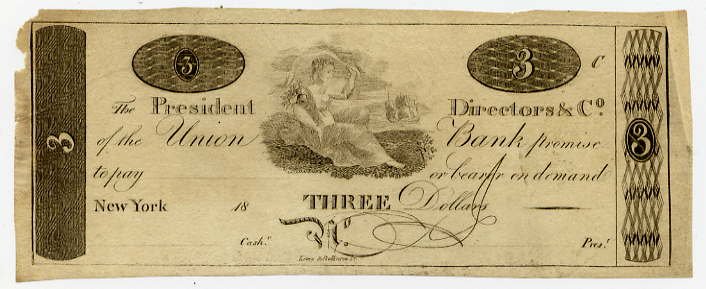 New York, New York, Union Bank, $3, 18B, (1810s)