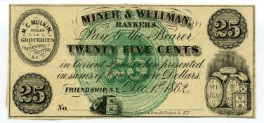 New York, Friendship, M.C. Mulkin, 25 Cents, Dec 1, 1862