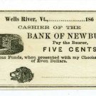 Vermont, Wells River, No Issuer, 5 Cents, 186- (1860s)