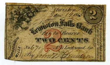 Maine, Lewiston, Androscoggin Mills, 2 Cents, Jan 14, 1863