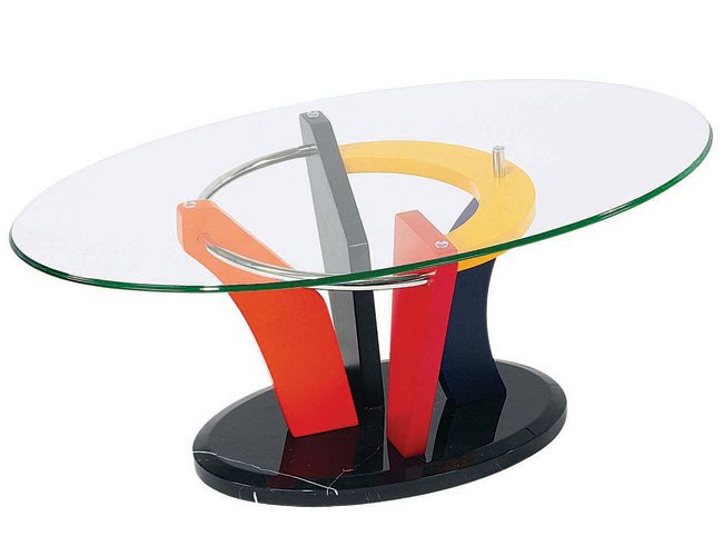 Modern Multi Color Base Glass Top Coffee Table