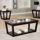 Contemporary 3 PC Piece Wood & Glass Coffee Table Set