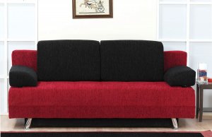 Black Red Fabric Storage Sleeper Sofa Bed Futon Couch