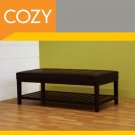 Contemporary Dark Brown Tufted Leather Ottoman Bench