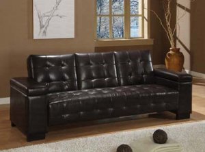 Brown Leather Tufted Couch Sofa Bed Sleeper Modern