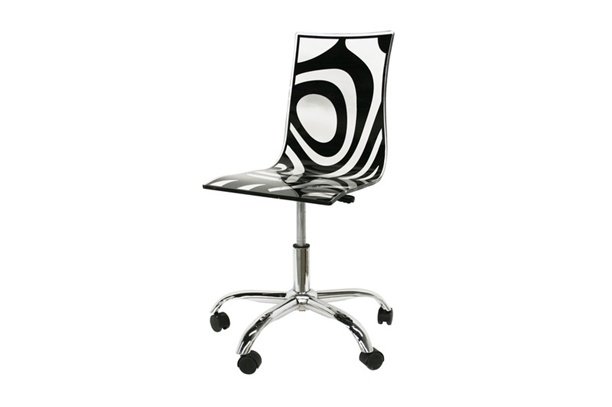 Modern Clear Acrylic Swivel Office Chair w/ Black Print