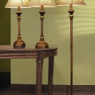Retro Bronze Fluted Table Floor Lamp Set w/ Gold Shades