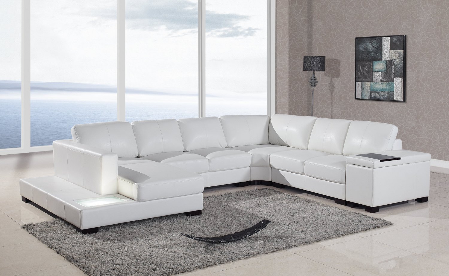 Divani Casa Jupiter Contemporary White Leather Sectional Sofa