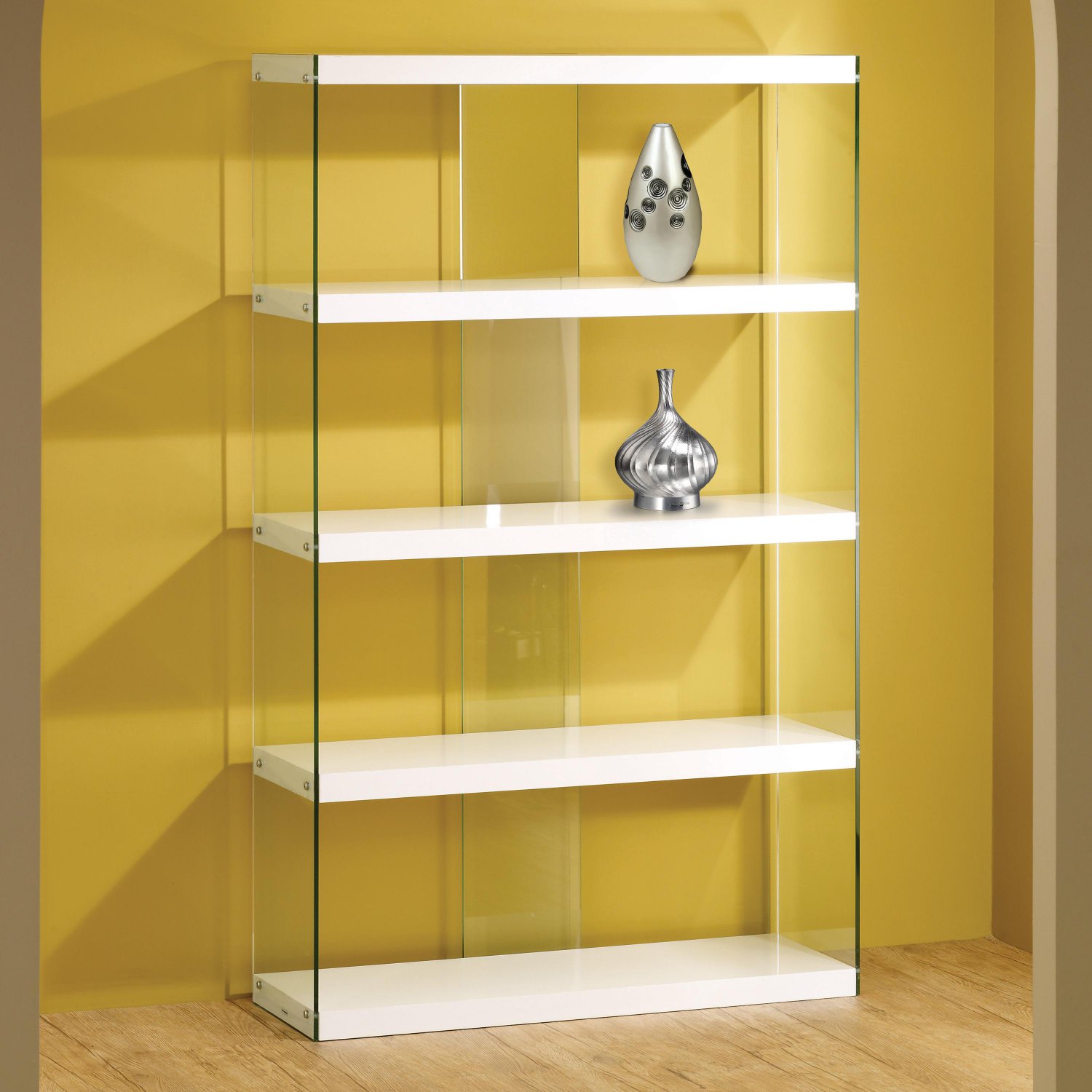 small black book shelf with glass