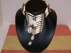 Unisex ~ Bone, Cowrie Shell, Leather Choker / Necklace