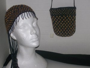 Beaded Cap & Matching Shoulder Bag Set -TBM-BCS-002