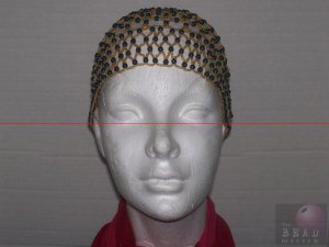 Beaded Caps W/O Fringe -Gold & Blue - TBM-HBP-021